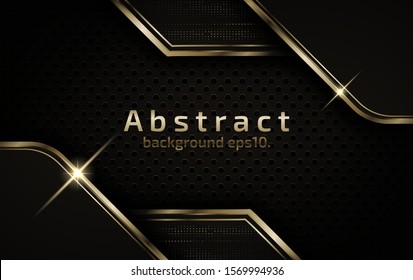 3d abstract modern  background with luxury and dark black color with line Gold Sparkles glitter and gradient decoration shapes geometric Polished vector ,design elements