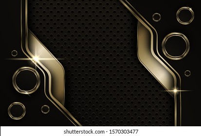 3d abstract modern  background with luxury VIP and dark black color with line Gold Sparkles glitter and gradient decoration shapes geometric Polished vector , design elements 