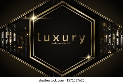 3d abstract modern  background with luxury VIP and dark black color with line Gold Sparkles glitter and gradient decoration shapes geometric Polished vector , design elements 