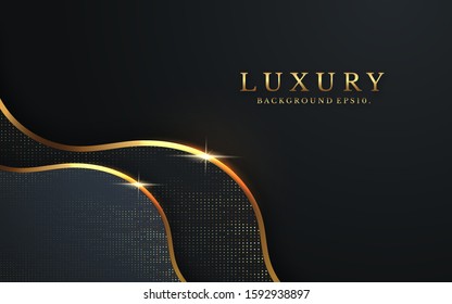 3d abstract modern  background with luxury VIP and dark black color with line Gold Sparkles glitter and gradient decoration shapes geometric Polished vector , design elements