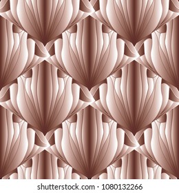 3d abstract modern vector seamless pattern. Pink beige patterned ornamental  amazing background.  Vintage tiled 3d flowers. Beautiful ornament. Surface ornate texture. Design for Wallpapers, fabric