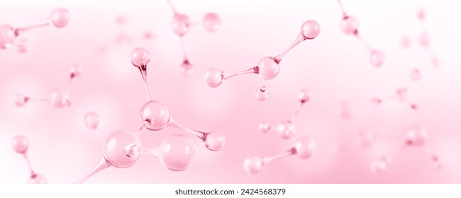 3D abstract molecular structures. Collagen serum and vitamin hyaluronic acid skin care solutions. Skin care cosmetics concept. Vector illustration