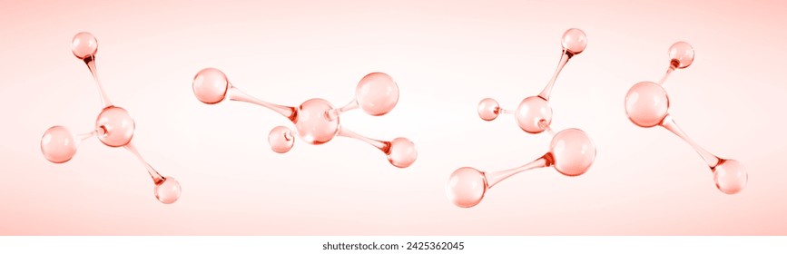 Abstrakte 3D-Molekülstrukturen. Kollagenserum und Vitamin Hyaluronsäure Hautpflegelösungen. Hautpflege-Kosmetikkonzept. Vektorgrafik