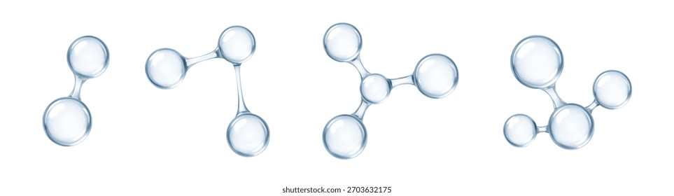 3D abstract molecular structures isolated on white background. Blue glass chemical molecules. Vector illustration