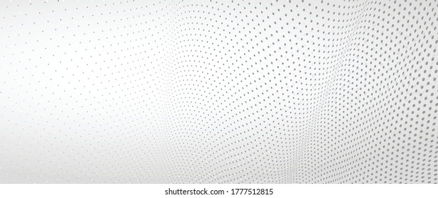 3D abstract monochrome background with dots pattern vector design, technology theme, dimensional dotted flow in perspective, big data, nanotechnology.