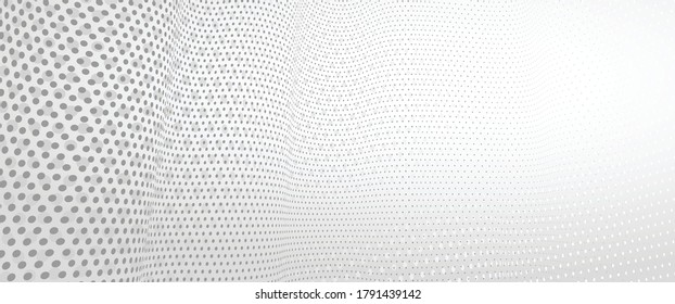 3D abstract monochrome background with dots pattern vector design, technology theme, dimensional dotted flow in perspective, big data, nanotechnology.