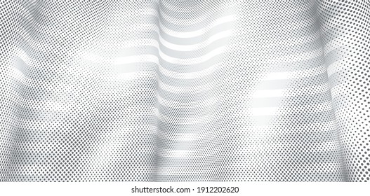 3D abstract monochrome background with dots texture and lines vector design, technology theme, dimensional dotted flow in perspective, big data, nanotechnology.