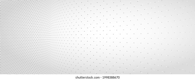 3D abstract monochrome background with dots pattern vector design, technology theme, dimensional dotted flow in perspective, big data, nanotechnology.