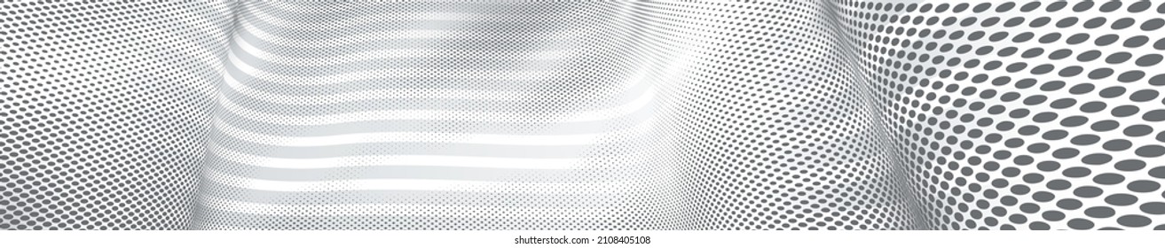 Fondo monocromo abstracto 3D con textura de puntos y diseño vectorial de líneas, tema tecnológico, flujo de puntos dimensionales en perspectiva, grandes datos, nanotecnología.
