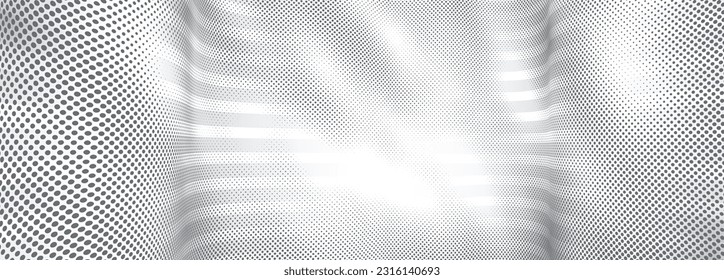 3D abstract monochrome background with dots texture and lines vector design, technology theme, dimensional dotted flow in perspective, big data, nanotechnology.