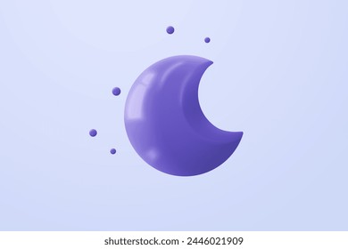 3d abstract moon or crescent with stars icon. Luna element isolated on pastel background. Glossy crescent with bright stars on weather forecast. 3d moon for sleep dream icon vector render illustration