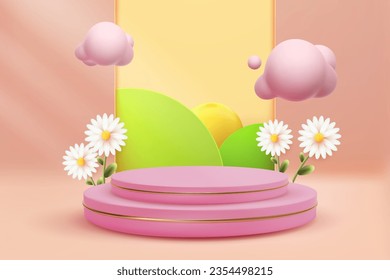 3d abstract nature yellow podium scene with yellow backgroud cute vector cartoon background