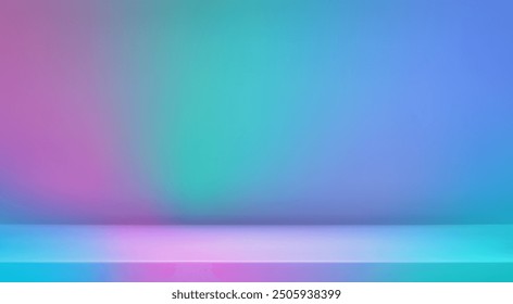 3d abstract neon studio room background. Color gradient empty wall backdrop. Mockup product presentation. Hologram platform. Showcase, promotion display. Vector illustration