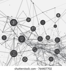 3D Malla de red abstracta con colección de iconos de bitcoin - fondo vectorial de ilustración