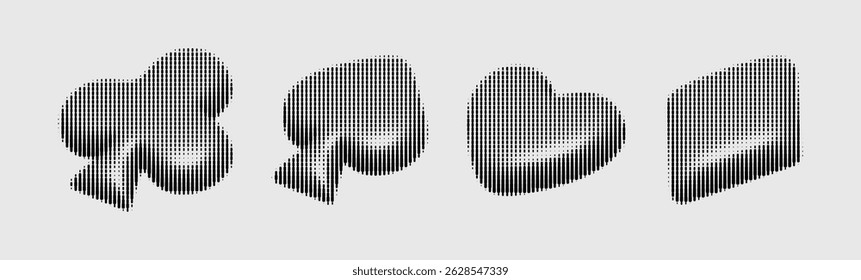 3d abstract objects of card suits in y2k style and 90s design. Cyber Design. 3D Rendered Card Suits Clubs, Spades, Hearts, and Diamonds in halftone style