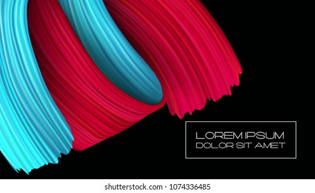 3d abstract paint brush stroke. Colorful modern background with liquid paint brush texture, smear paint. Liquid fluid design. 