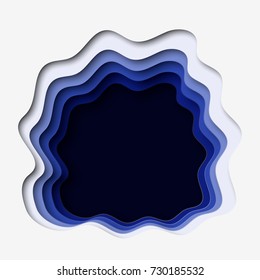 3d abstract paper cut blue background. Vector layered flyer or poster template in paper carving art style. Illusion of depth. Eps10