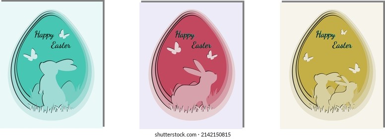 3D abstract paper cut colorful Easter illustrations, grass, and egg shape. Happy Easter greeting card template. easter egg element design.