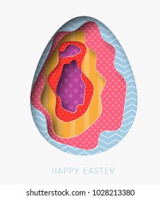 3d abstract paper cut illustration of colorful  egg with patterns. Happy easter greeting card template.