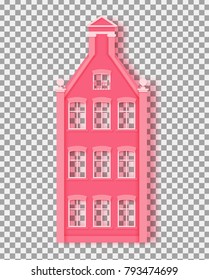 3d abstract paper cut illustration of pink  house on transparent background. Vector template