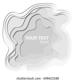 3d abstract paper cut white and gray background. Vector template in carving art style.