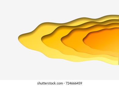 3d abstract paper cut yellow wave background. Vector template in carving art style. Eps10