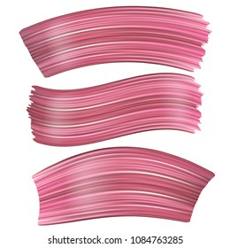 3d abstract pink paint brush stroke. Set of colorful  liquid  paint smear isolated on white background
