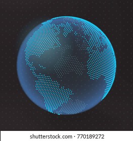 3D abstract planet, dots, representing the global, international meaning. Vector Earth. North America, Africa and Atlantic Ocean