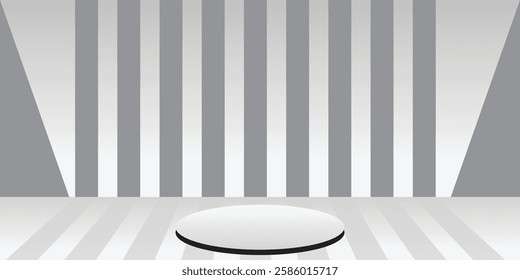 3d abstract platform minimal white podium display scene Striped background. White cylinder podium with black and white stripes. EPS Vector Illustration
