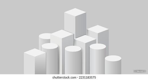 3d abstract platforms with cylinder, cuboid. Scene for product display. Realistic podium Illustration