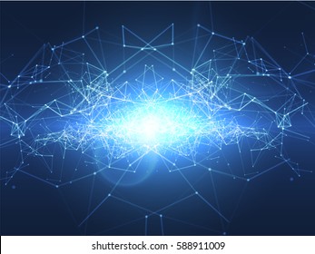 3D Abstract Polygonal Space Blue Background with Connecting Dots and Lines | Futuristic Vector Illustration
