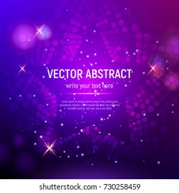 3D abstract purple mesh star background with circles, lens flares and glowing reflections. Vector illustration.