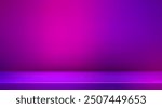 3d abstract purple studio room background. Two tone gradient empty wall backdrop. Violet back ground mockup product presentation. Hologram empty scene platform. Promotion display. Vector illustration