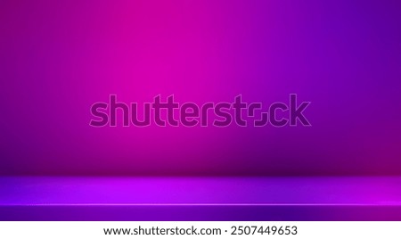 3d abstract purple studio room background. Two tone gradient empty wall backdrop. Violet back ground mockup product presentation. Hologram empty scene platform. Promotion display. Vector illustration