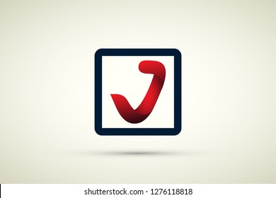 3D abstract red color J letter in square logo design vector.