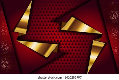 3d abstract red with golden lines background. modern colorful tech background. eps vector.