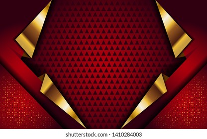 3d abstract red with golden lines background. modern colorful tech background. eps vector.