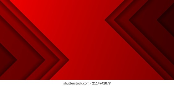 3D abstract red paper cut banner. Gradient arrowhead pattern. Design elements for template, card, cover, poster, backdrop, wall. Vector illustration.