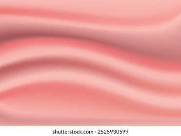 3D abstract rose gold background. Minimalistic subtle wavy silk texture. Light pastel color satin fabric.