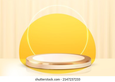 3d abstract scene background luxury soft gold podium with curtain background product presentation mock up show render