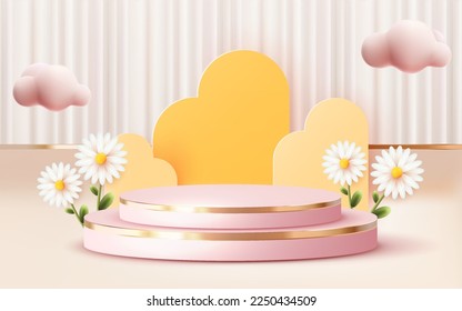3d abstract scene background  podium product presentation mock up show with curtain and nature background