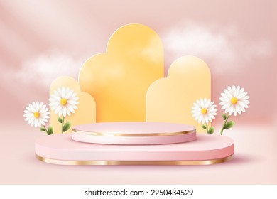 3d abstract scene background  podium product presentation mock up show with curtain and nature background