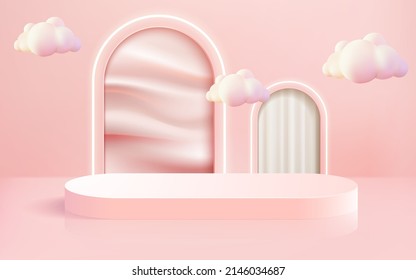 3d Abstract Scene Rendered Luxury Pink Podium Showcase White Pink Wavy Background