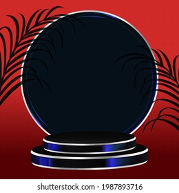 3d abstract scene and shapes background in red and dark color