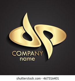 3d abstract shape gold logo / vector illustration