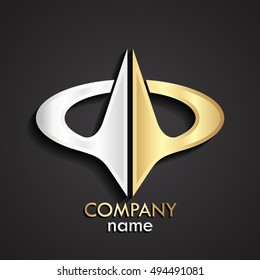 3d abstract shape golden silver logo