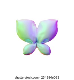 3d abstract shape image in holographic chrome style. Iridescent gradient element in Y2K balloon style. Vector illustration of Inflated geometric figure on isolated background. Rendering.