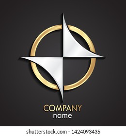 3d abstract shape shiny golden silver metal logo design