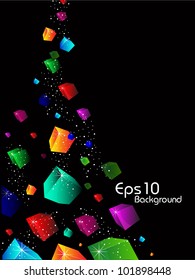 3D Abstract shapes background with colorful design for text project used and copy space, isolated on black. EPS 10, vector illustration.