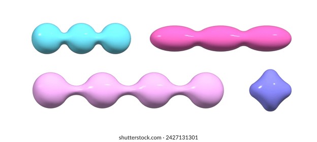 3d abstract shapes collection. Brutalist retro forms realistic design collection
